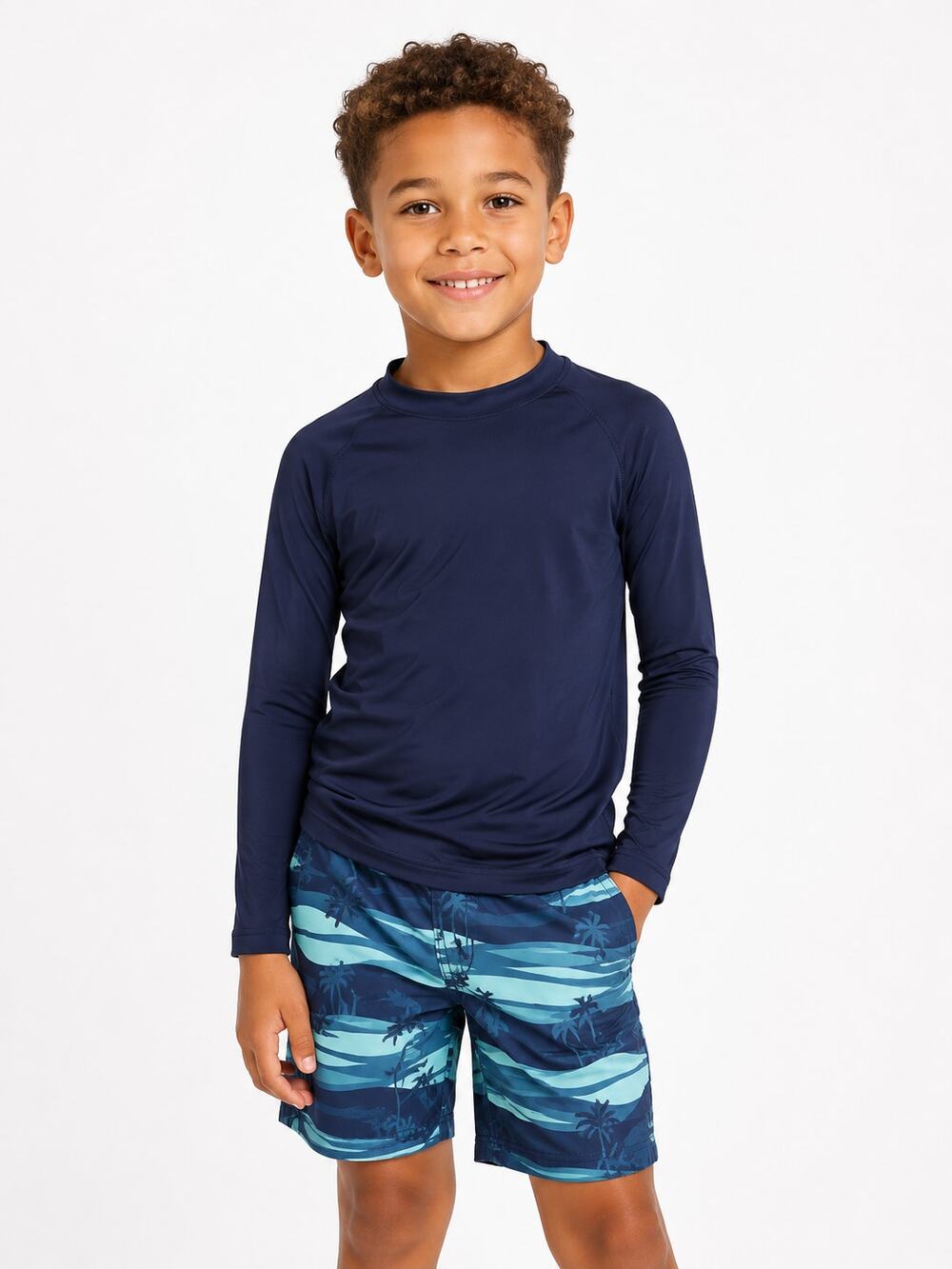 Cat & Jack Boys Navy Long Sleeve Rash Guard Swim Shirt Size M 8 UPF